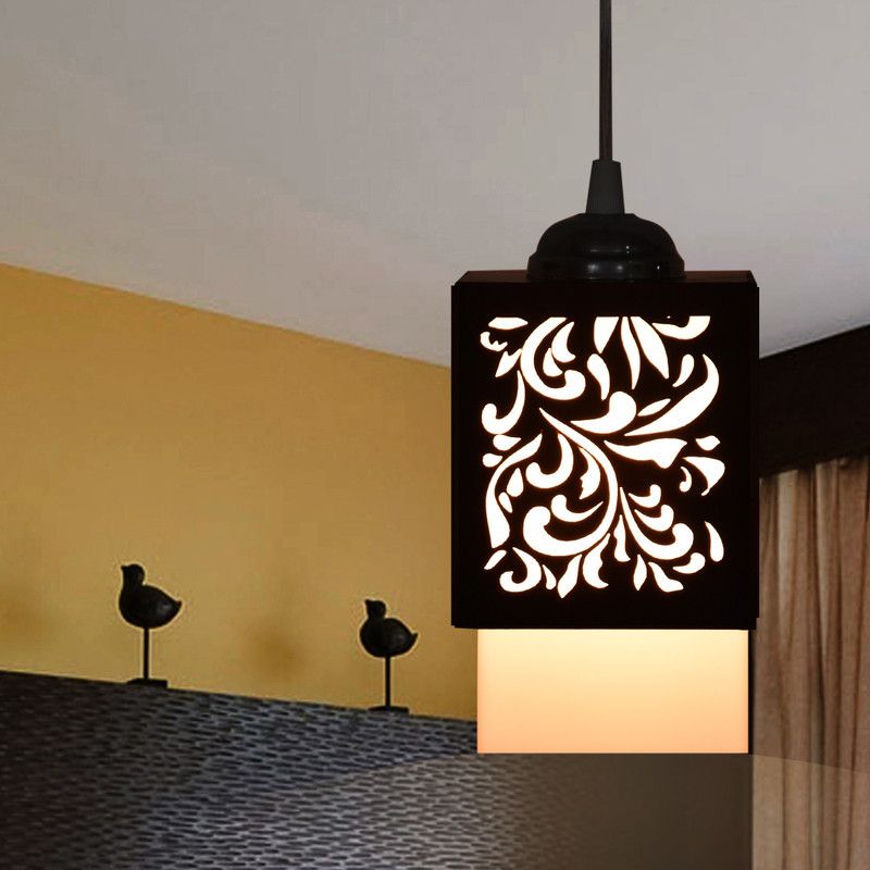 Mobiurja Wooden Hanging Lamp Style Hanging Lamp Creative Wood Pendant Light Lamp suitable for Living Room,Foyer,Bedroom,Hallway Pendants Pendants Ceiling Lamp  (Black)