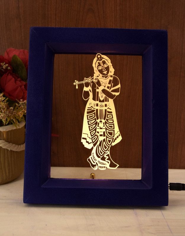 GORVA The Lord Krishna 3D illusion Acrylic (Violet) Table Lamp  (23 cm, Violet)
