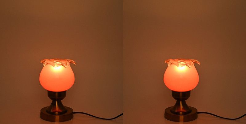 AFAST Stylish Table Lamp With Decorated Glass Shade, Round, LED Compatible,(Pack Of 2) Table Lamp  (23 cm, Orange)