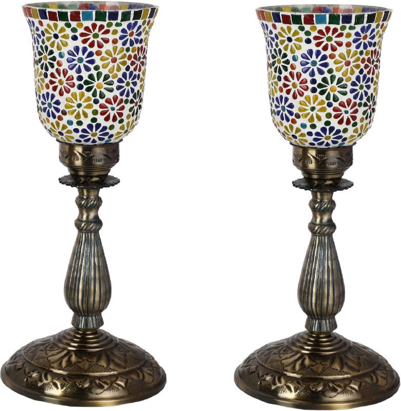 AFAST New Designer Central Table Lamp With Colorful Glass Decorative With Colorful Beads & Chips & High Quality Stand DA9 Table Lamp  (54.4 cm, Multicolor, Gold)