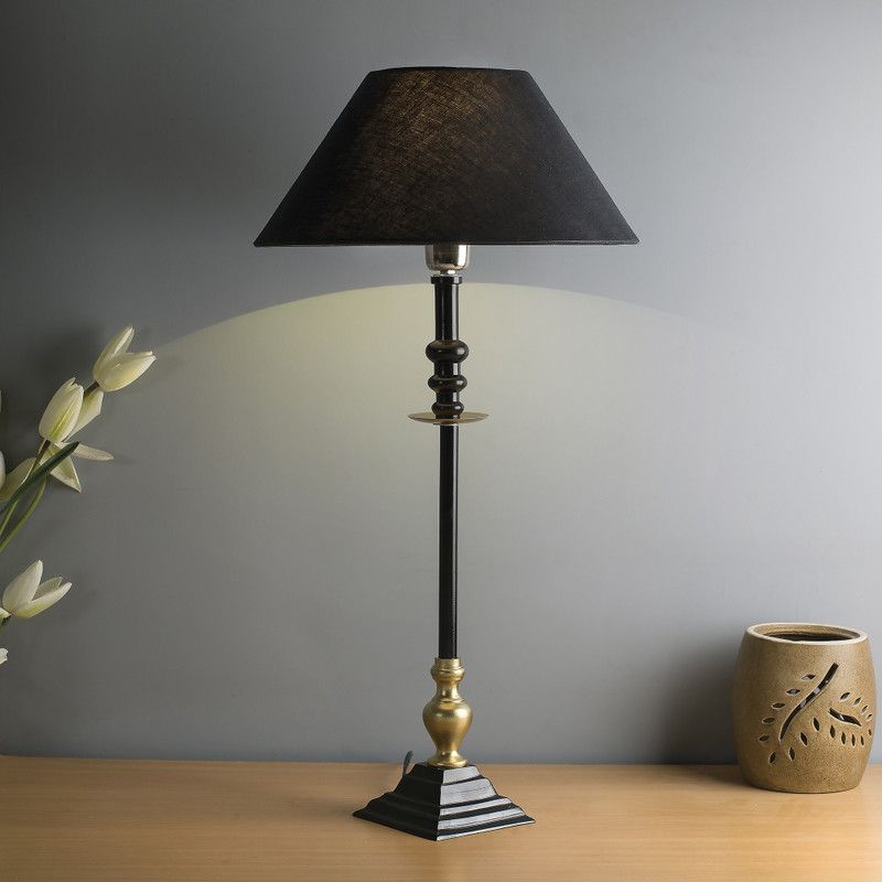 Homesake Classic Imperial Black Golden Riveria Table Lamp, Black Cone Shade Table Lamp  (65 cm, Black)
