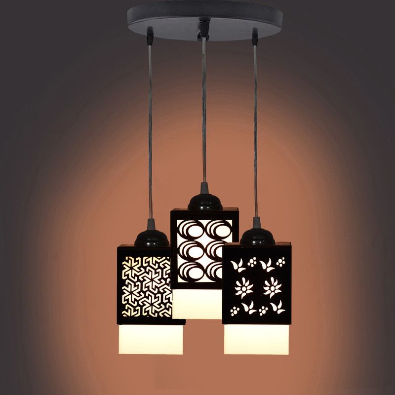 Shubh Labh 3 Light Creative Wooden Pendant Light Lamp suitable for Living Room Pendants Ceiling Lamp  (Black)