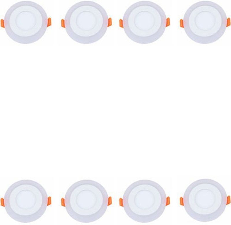 GLAZO 6 Watt LED Round Panel Light Ceiling/POP Down Indoor Light LED With 3D Effect Lighting (Double Color) Pink & White pack of 8 Recessed Ceiling Lamp  (Pink, White)