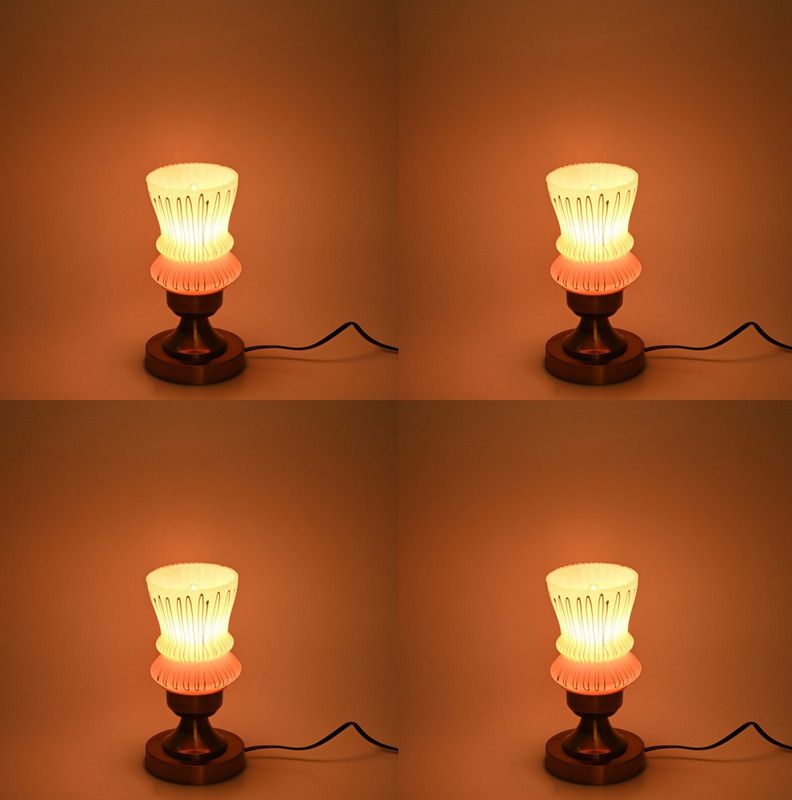 AFAST Stylish Table Lamp With Decorated Glass Shade, Round, LED Compatible,(Pack Of 4) Table Lamp  (25 cm, White, Pink)