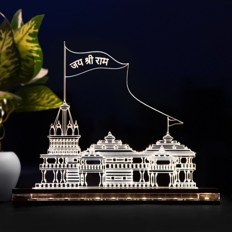 StarLaser The ayodhya Ram mandir 3D Illusion Night Lamp for Home Decoration Wooden Base & 12V 1 amp Power Adapter Warm White Color Table Lamp  (16 cm, WARM WHITE)