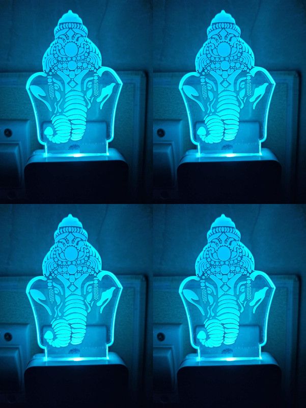 BHOOMI The Ganesh 3D Illusion Night Lamp Comes with 7 Multicolor (PACK OF 4) Night Lamp  (12 cm, Multicolor)