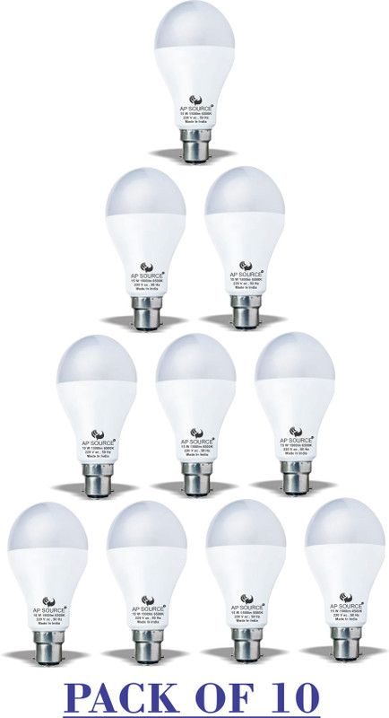 AP Source 15 W Round B22 LED Bulb  (White, White, Pack of 10)