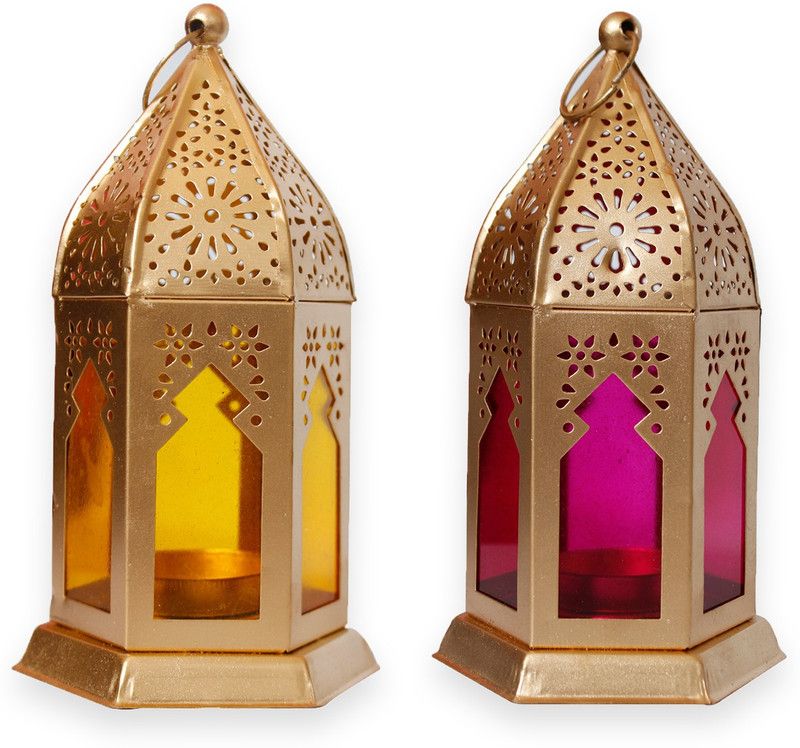 Craftox Décor Multicolor Iron Hanging Lantern  (17 cm X 9 cm, Pack of 2)