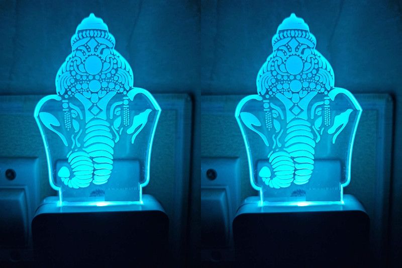 Mobiurja The Ganesh 3D Illusion Night Lamp Comes with 7 Multicolor and 3D Illusion Design Suitable for Room,Drawing Room,Lobby(PACK OF 2) Night Lamp  (12 cm, Clear)