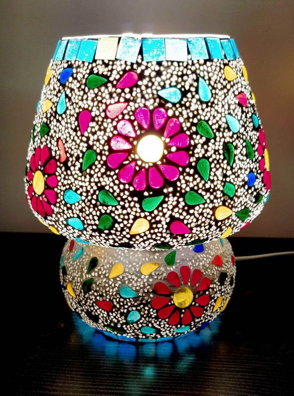 RISHABH ENTERPRISES Glass Table Lamp Vintage Night Lamp, Side Lamps Light Decoration for Home ,Living Room, Bedroom Bedside, Mandir , Hall | Made in India Products Table Lamp  (17 cm, Multicolor)
