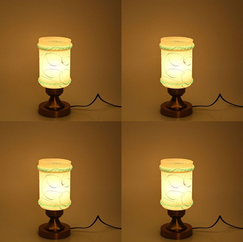 AFAST Stylish Table Lamp With Decorated Glass Shade, Round, LED Compatible,(Pack Of 4) Table Lamp  (27 cm, White, Light Blue)