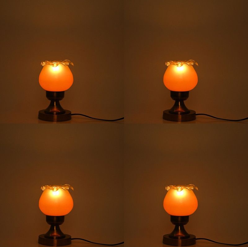 AFAST Stylish Table Lamp With Decorated Glass Shade, Round, LED Compatible,(Pack Of 4) Table Lamp  (23 cm, Yellow)