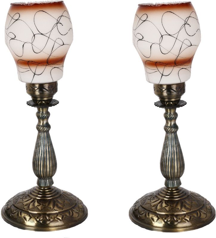 AFAST New Designer Bed Corner & Central Table Lamp With Colorful Decorative Glass And Royal Look High Quality Stand nx31 Table Lamp  (56.5 cm, White, Gold)