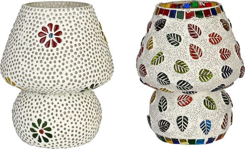 Somil Attractive Colorful Hand Decorative Designer Mosaic Table Lamp Combo Set (Decorative With Beads And Chips) AB49 Night Lamp  (18 cm, Multicolor)