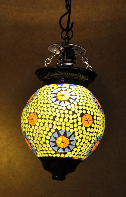 Lal Haveli Glass lamp light Pendants Ceiling Lamp  (Yellow)