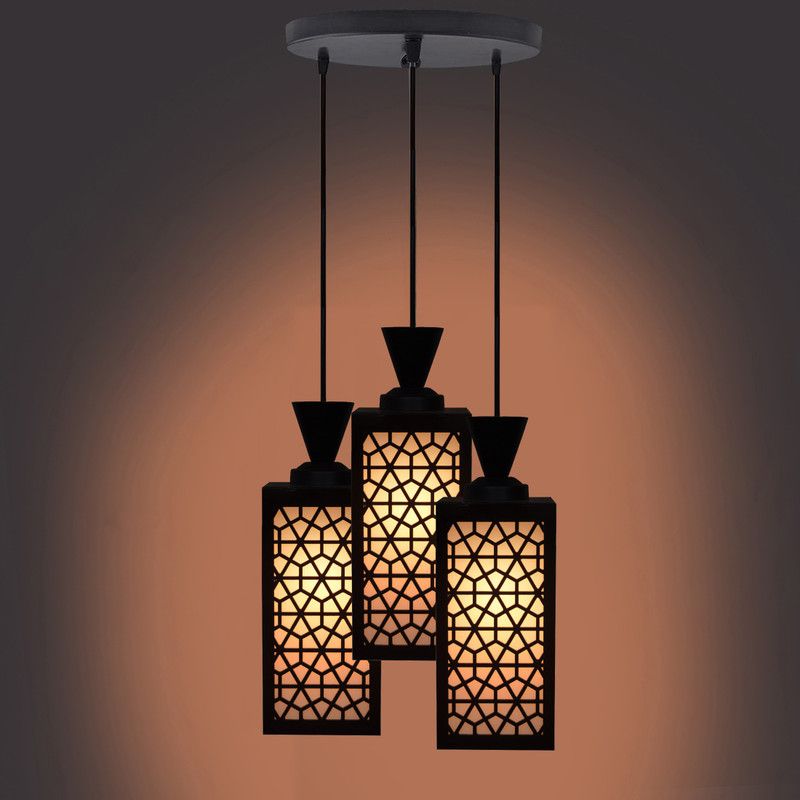 Kartik Craft 3 Light Creative Wooden Pendant Light. Pendants Ceiling Lamp  (Black)