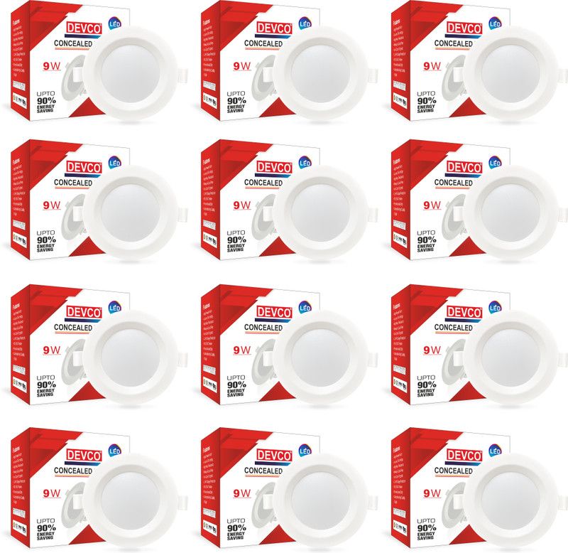 DEVCO 9 Watt Led Concealed Light | 1 Year Warranty | (Pack of 12) Recessed Ceiling Lamp  (White)