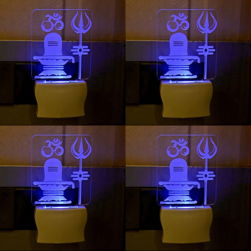 AFAST 3D Illusion Effect ShivLing With trashul And Om Multi Colour LED Night Lamp, Set Of Four Night Lamp  (10 cm, Multicolor)
