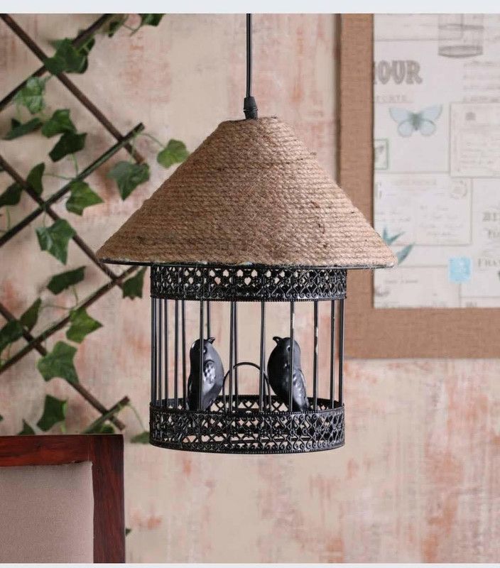 C&K C&K E26/E27 Love Bird Cage Vintage Edison Rope Ceiling Hanging Pendant Lights Lamp For Cafe Restaurant And Home Decorative (Black) Pendants Ceiling Lamp  (Black)
