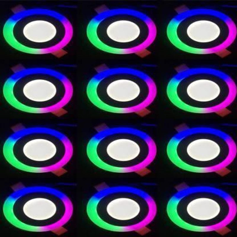 Online Generation 6 watt (3+3) LED Round Panel Light Ceiling POP Down Indoor Light LED 3D Effect Lighting (Double Color) Multi Coloured & White pack of 12 Recessed Ceiling Lamp Recessed Ceiling Lamp  (Multicolor, White)