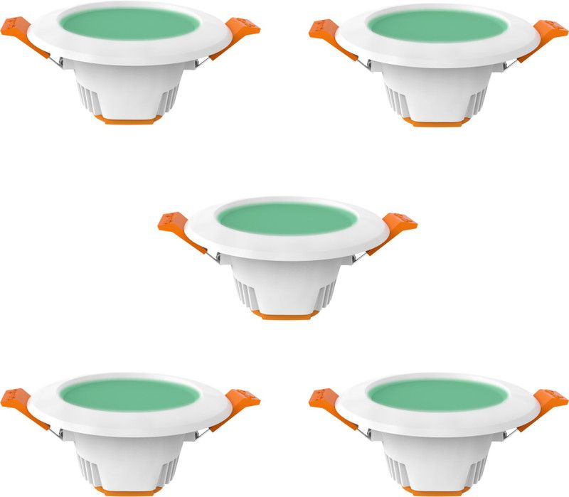 Fybros 6 Watt 80mm Cut Size Green F-Eco Ceiling Down Light 6w Round (Pack of 5) Ceiling Light Ceiling Lamp  (White)