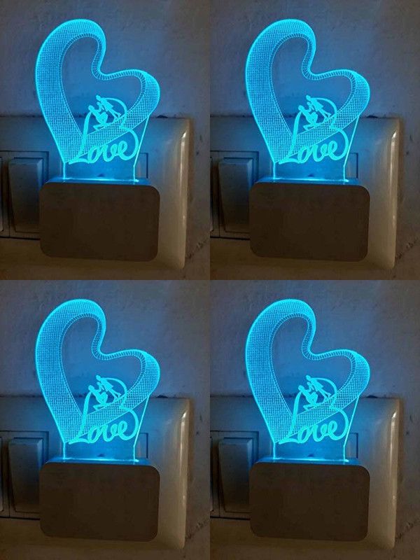 Vaishnav Traders The Love 3D Illusion Night Lamp Comes with 7 Multicolor (PACK OF 4) Night Lamp  (12 cm, Multicolor)