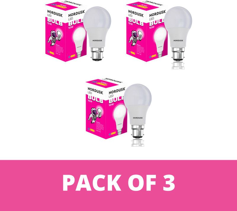 NORDUSK 10 W Round B22 LED Bulb  (White, Pack of 3)