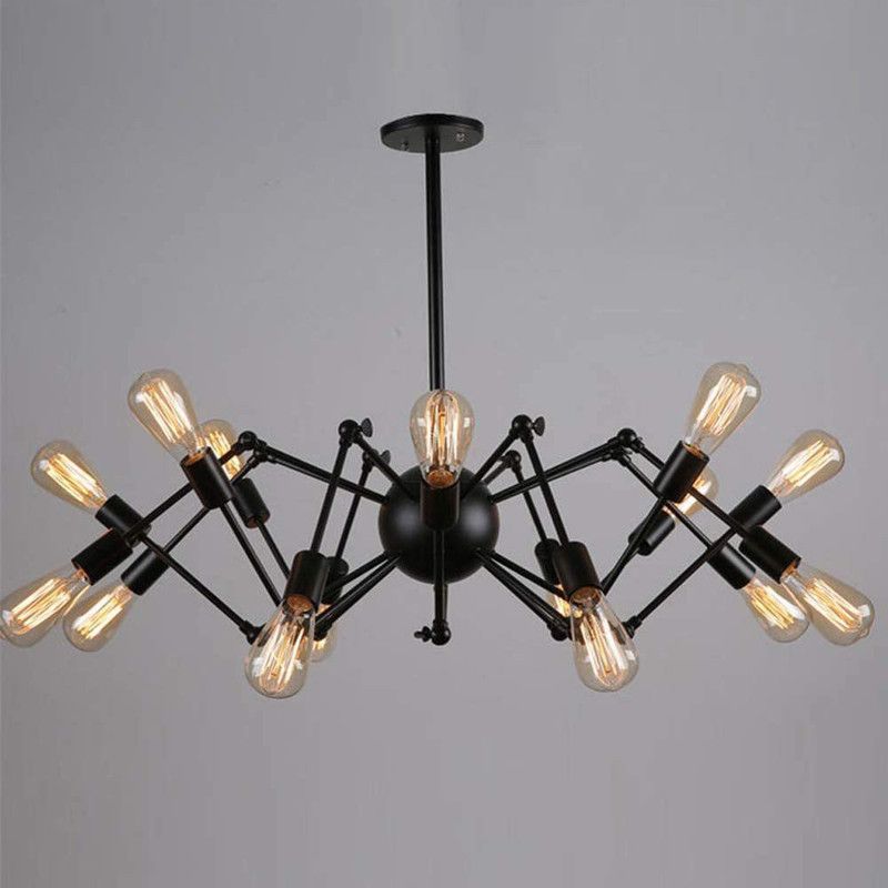 AHUJAINTERNATIONAL Spider Light Fixture 12 Heads E27 Size Adjustable Black Bulb Not Included Chandelier Ceiling Lamp  (Black)