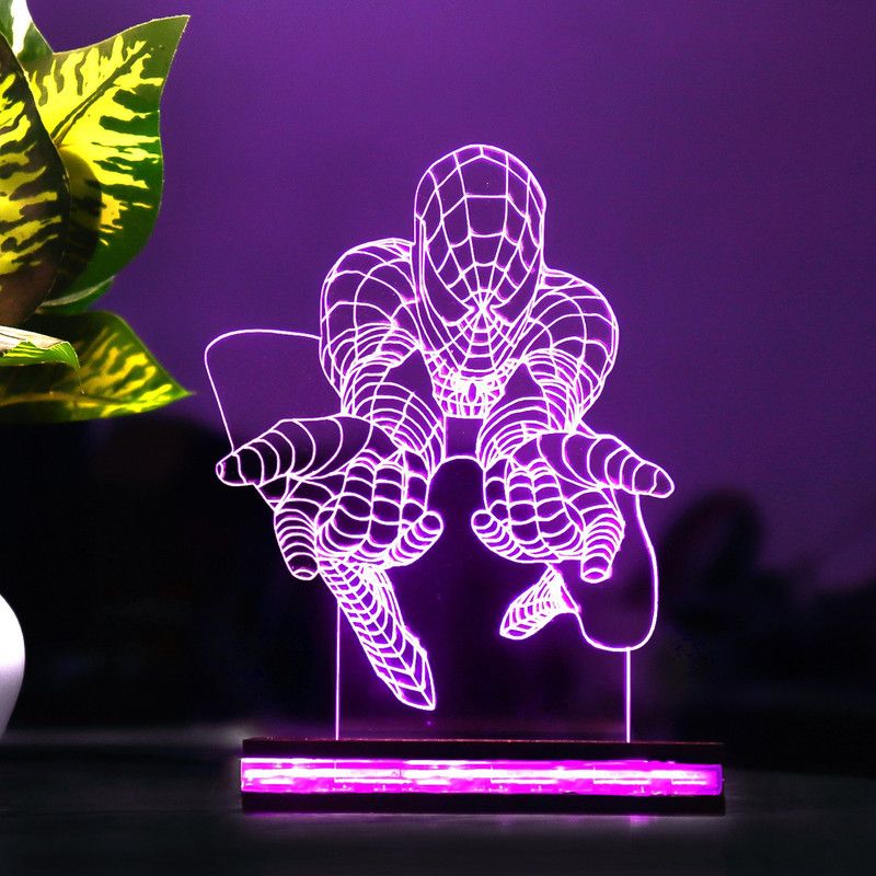 StarLaser Spiderman Night Light for Kids, 3D LED Illusion Lamp with 16 Colors Changing, 12V 1 amp Adapter with Remote Control, Night Lights for Boys Girls Gifts Bedroom Decor Table Lamp  (15.5 cm, Multicolor)