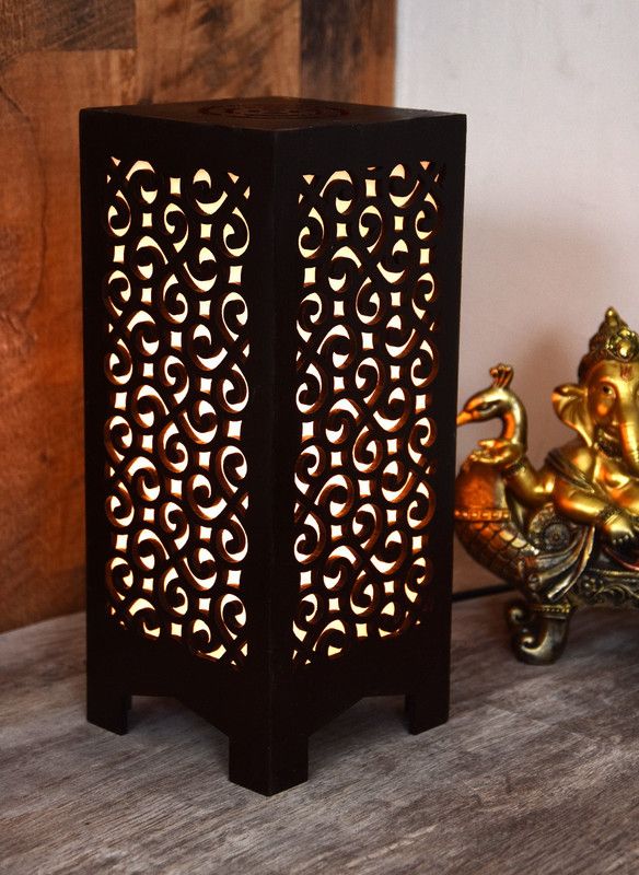 pari enterprises Wooden Led Table Lamp With Creative Design Table Lamp  (25.5 cm, Black)