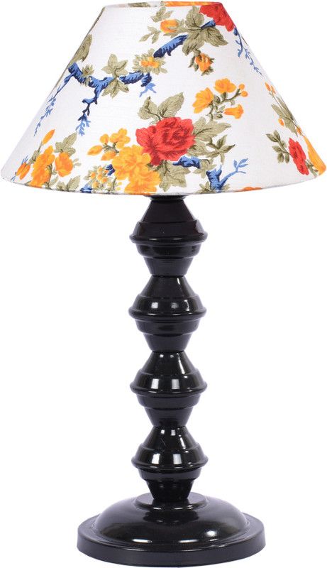 foziq Orange & White Fabric Shade With Black Metal Base Table Lamp  (40 cm, Orange, White)