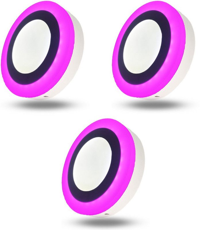 D'Mak 9W LED Side Pink Round Surface Panel Light Ceiling 3D Effect Lighting (Double Color) pack of 3 Recessed Ceiling Lamp  (White, Pink)