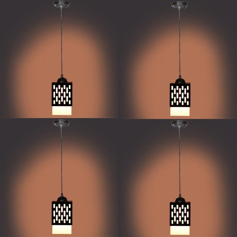 Gojeeva Wooden Hanging Lamp Style Hanging Lamp Creative Wood Pendant Light Lamp suitable for Living Room,Foyer,Bedroom,Hallway Pendants(PACK OF 4) Pendants Ceiling Lamp  (Brown)