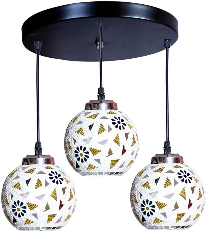 GAUVIK GAU-CLUSTER HANGING ROBIN GLASS THALI Cluster Pendant Light/Cluster Hanging Light/Cluster Ceiling Light for Restaurant,Bedroom, Living Room and Home Decor Chandelier Ceiling Lamp  (White)