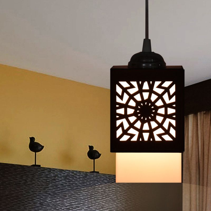 Shreenika Shreenika Wooden Hanging Lamp Style Hanging Lamp Creative Wood Pendant Light Lamp suitable for Living Room,Foyer,Bedroom,Hallway Pendants Pendants Ceiling Lamp  (Black)