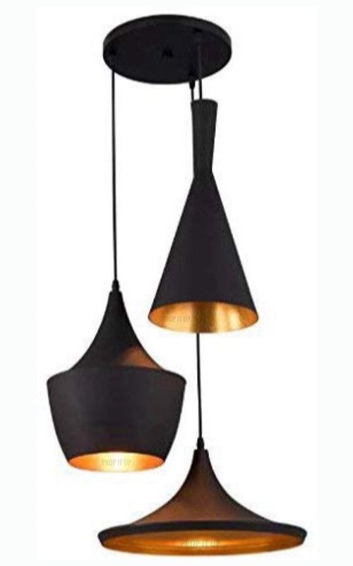 Prop It Up 3-Light Industrial Black Finish Metal Shade Hanging Pendant Ceiling Lamp Fixture Tulip Cone Disc (Bulb not Included) Pendants Ceiling Lamp  (Black)