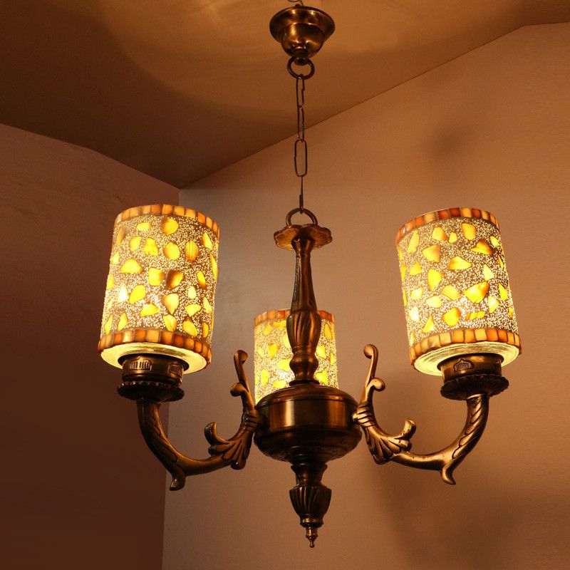 Flipkart Perfect Homes Chandeliers Of Three Decorative Glass shade Chandelier Ceiling Lamp  (Multicolor)