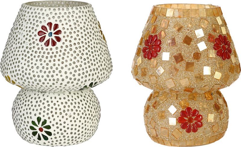Somil Attractive Colorful Hand Decorative Designer Mosaic Table Lamp Combo Set (Decorative With Beads And Chips) AB46 Night Lamp  (18 cm, Multicolor)