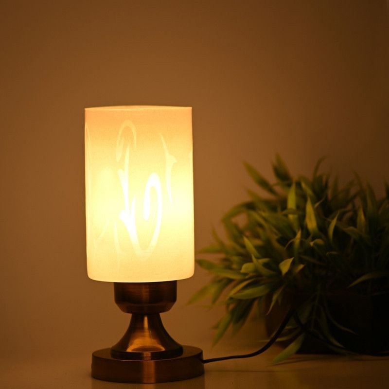 AFAST Stylish Table Lamp With Decorated Glass Shade, Round, LED Compatible Table Lamp  (27 cm, White)