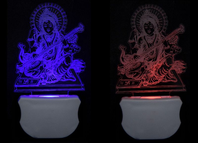 SHOKARSH The Maa Saraswati 3D illusion Led Night Lamp comes with 7 Multicolor (Pack of 2) Night Lamp  (12 cm, Multicolor)