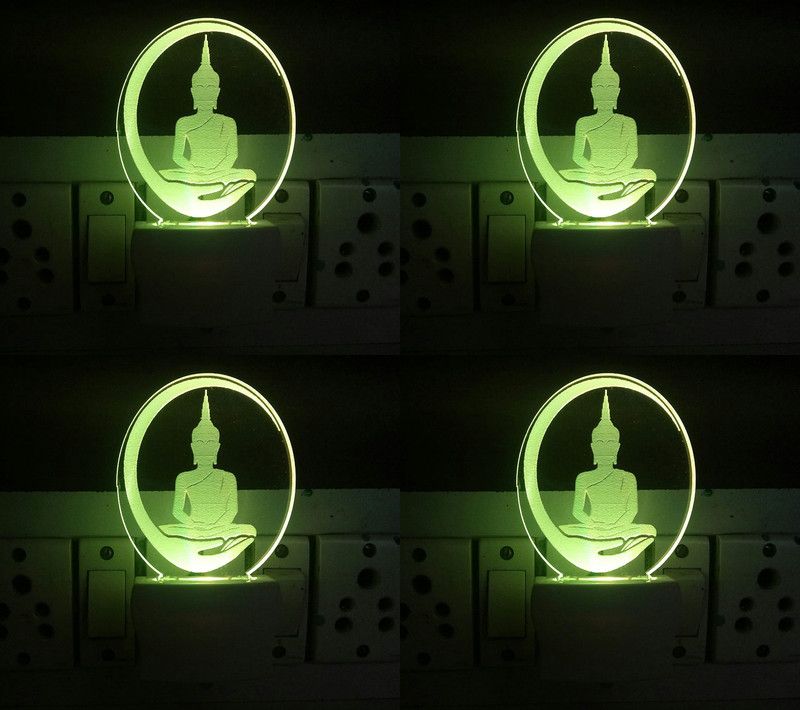 BHOOMI The bhudha 3D Illusion Night Lamp Comes with 7 Multicolor (PACK OF 4) Night Lamp  (12 cm, Multicolor)