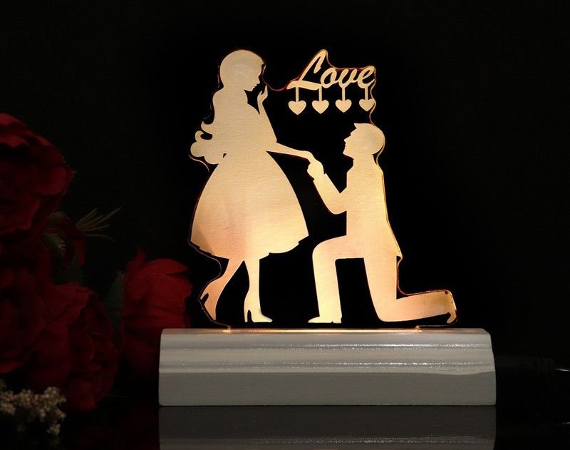 Zulka Get Your Traditions 3D Couple (wb4) 7 Table Lamp  (17 cm, White)