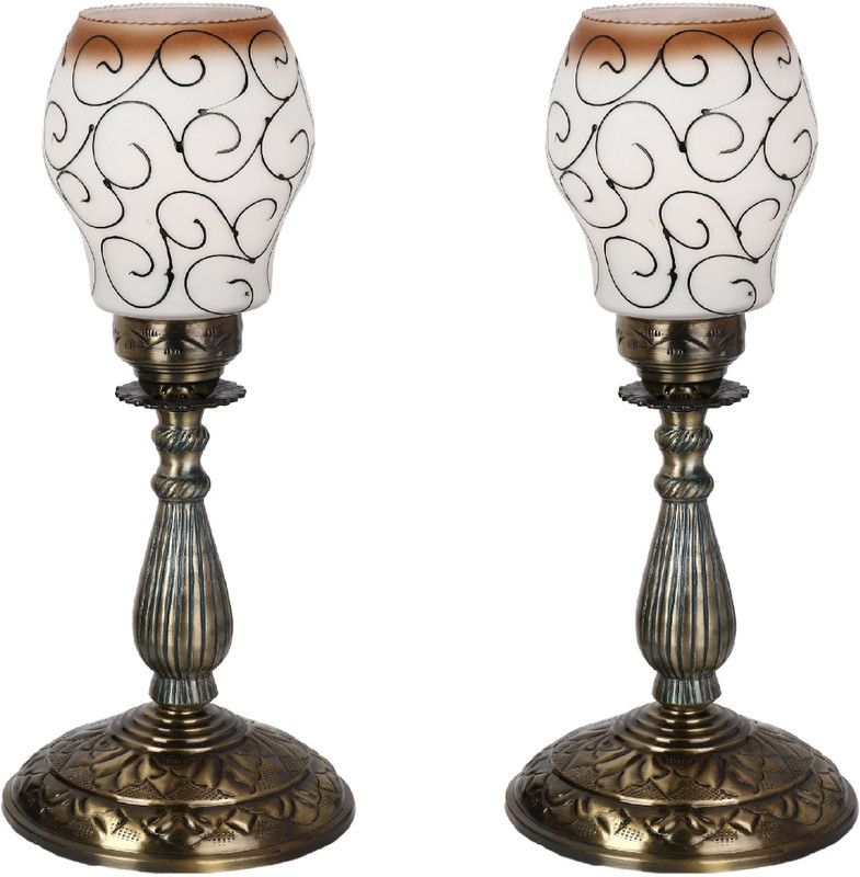 AFAST New Designer Bed Corner & Central Table Lamp With Colorful Decorative Glass And Royal Look High Quality Stand nx32 Table Lamp  (55 cm, White, Gold)