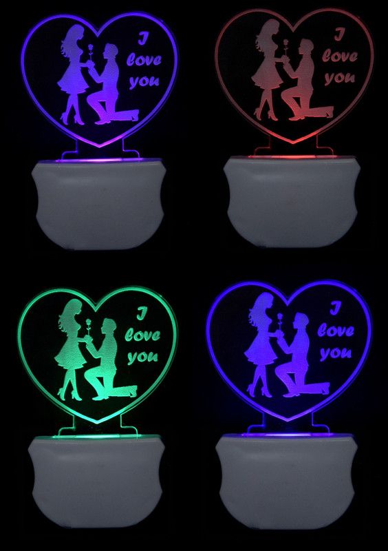 The Couple Heart 3D illusion Led Night Lamp comes with 7 Multicolor (Pack of 4) Night Lamp  (12 cm, Multicolor)