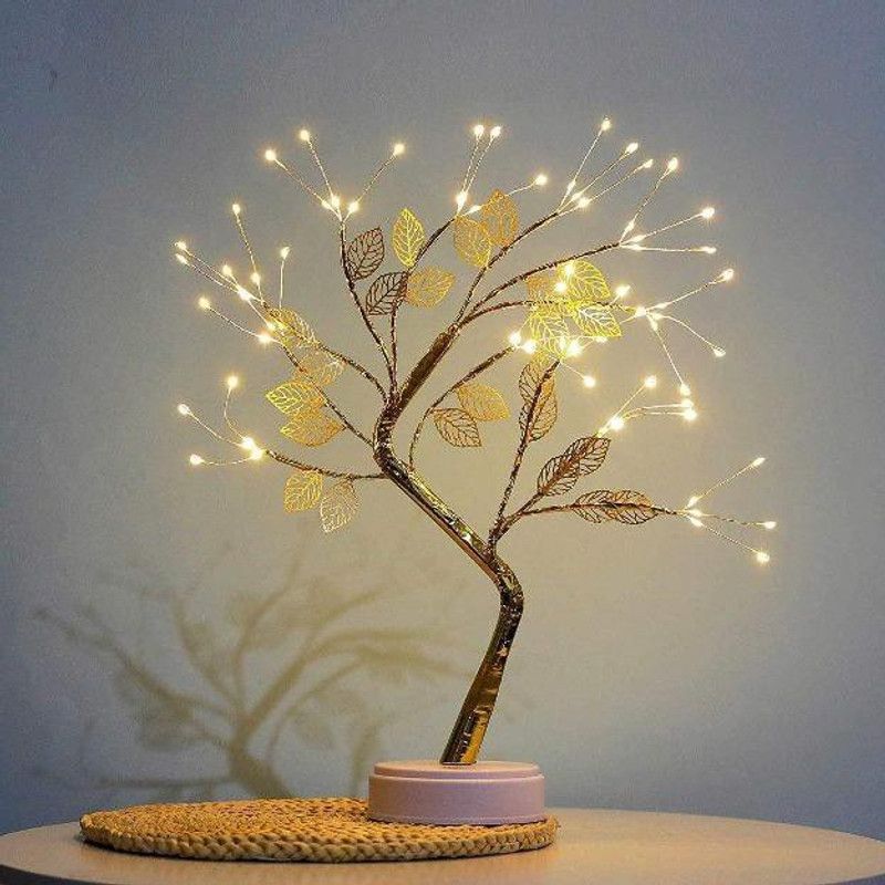 Goodmarts Home and office Decor Shimmer Led Tree, Bonsai Tree with 72 LED Lights Table Lamp  (30 cm, Gold)