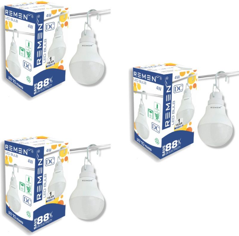 REMEN 4 W Round Plug & Play LED Bulb  (White, Pack of 3)