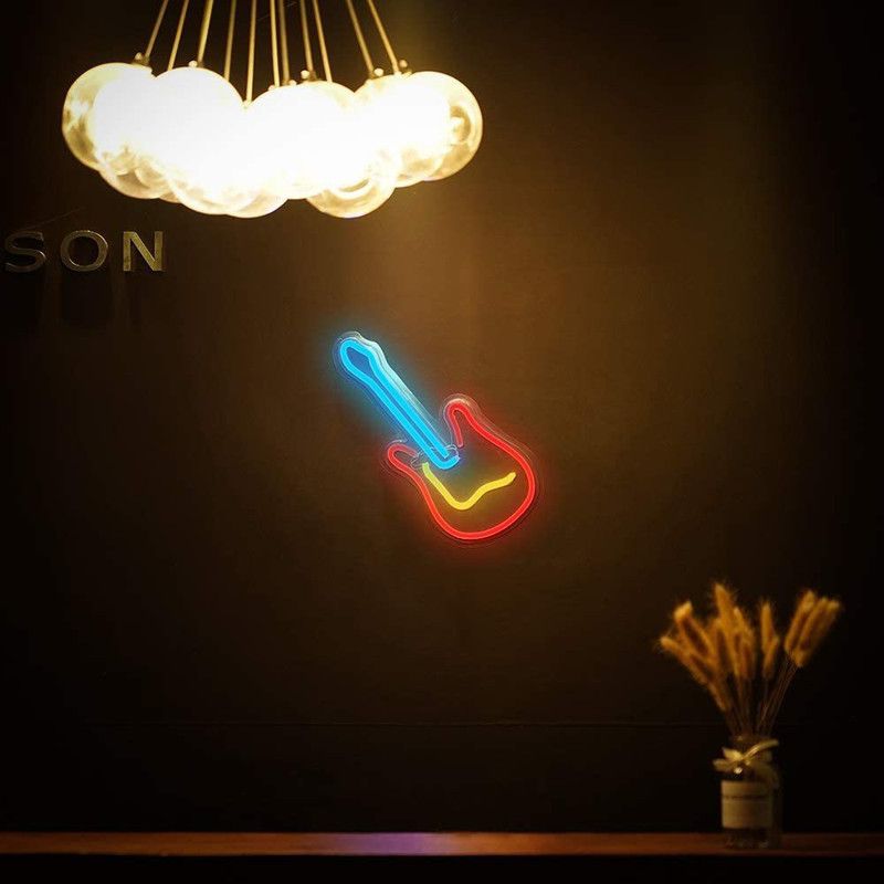 XERGY LED Neon ‘Multicolor' “Guitar” Shaped Bubble’ Wall Sign "40 x 19" CM for Cool Light, Wall Art, Bedroom Decorations, Home Accessories, Party, and Holiday Décor: Powered by USB Wire Table Lamp  (40 cm, Multicolor1)
