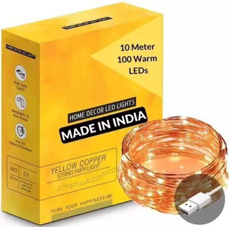Gonsgadapp 100 LEDs 10 m Yellow Rice Lights  (Pack of 1)