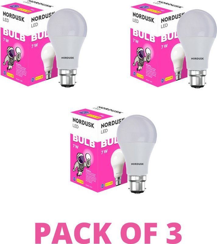 NORDUSK 7 W Round B22 LED Bulb  (White, Pack of 3)