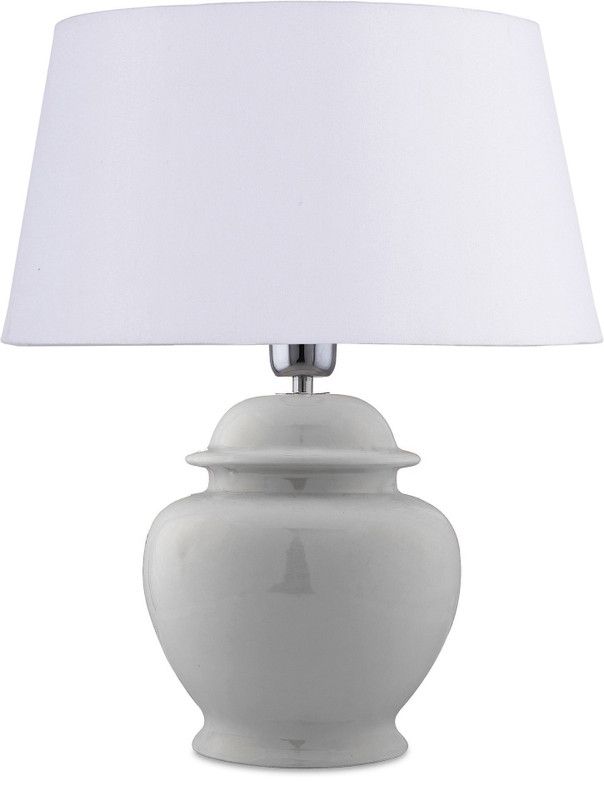 Homesake Ceramic Pot Shaped Base White Table Lamp with White Drum Shade, LED Bulb Table Lamp  (40 cm, White)